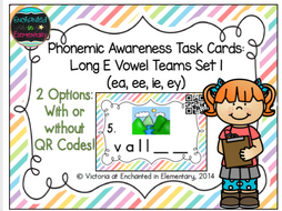 Phonemic Awareness Task Cards: Long E Vowel Teams: ea, ee, ie, ey Set 1