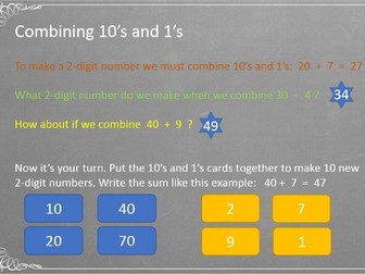 Year 2 maths place value PowerPoint and worksheets, combining and partitioning 2-digit numbers