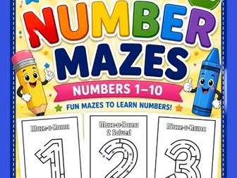 Number Mazes 1–10 Worksheets | Number Recognition Activities for Preschool