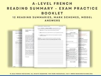 A-Level French – 12 Reading Summary Tasks – AQA Paper 1 Exam Practice