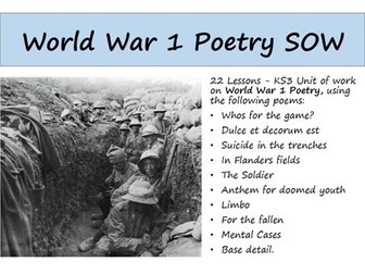 World War 1 Poetry KS3 SOW