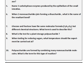 AQA Unit 1 Carbohydrates Revision questions
