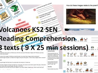 SEN KS2 Reading Comprehension Volcano Pack (3 texts = 9 sessions)