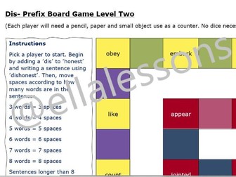 Dis- Prefix Board Game Level Two - KS1 Word Reading - @ellalessons