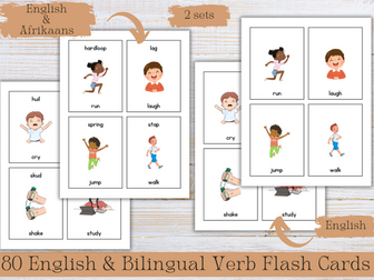 Verbs Flashcards, English & Bilingual (Afrikaans and English), 2 sets