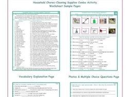 Household Chores-Cleaning Supplies Combo Activity Worksheets