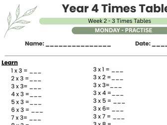 Year 4 Times Table practise Week 2: 3x