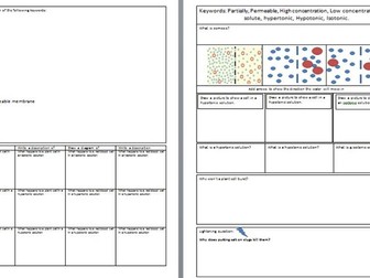Worksheets created for Cell Biology and Organisation topics.