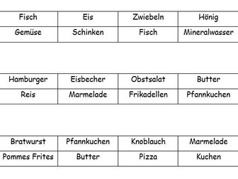 German Food Bingo Cards