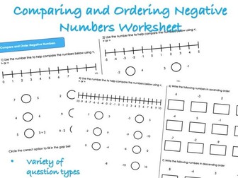 Comparing and Ordering Negative Numbers Worksheet