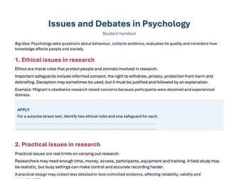 Psychology Issues & Debates