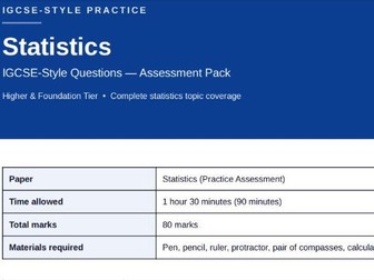 IGCSE-Style Mathematics – Statistics Assessment Pack | Full Mark Scheme
