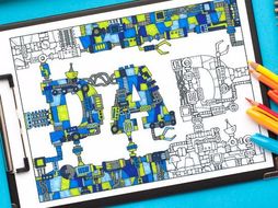 Dad: Steampunk coloring page - Printable 8.5x11" mechanical coloring page for Father's Day