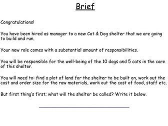 KS3 Mathematics Project - Animal Shelter (Non-Calculator)