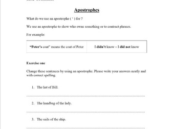 KS2 Apostrophe Worksheet