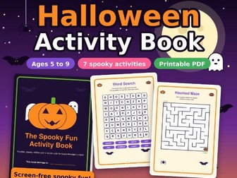 Halloween Activity Book for Kids | Printable PDF | Word Search, Maze, Riddles, Secret Code