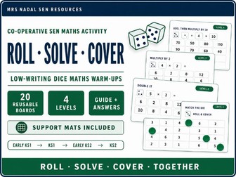 Roll, Solve and Cover | Co-operative SEN Maths Activity | 20 Boards | 4 Levels