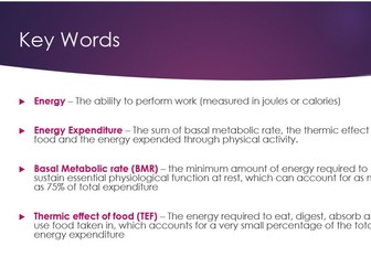Energy Intake, Expenditure and Balance Lesson - A-Level