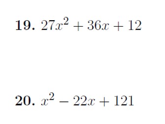 Factorising perfect squares and difference of two squares worksheets