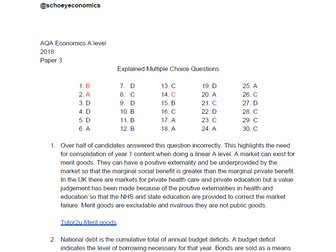 AQA Economics A level Paper 3 MCQs Explained Answers