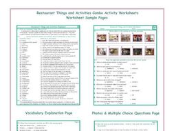 Restaurant Things and Activities Combo Activity Worksheets