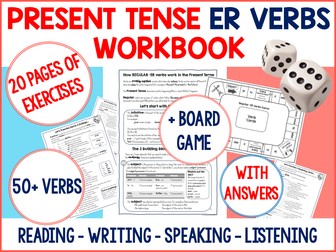 French ER Verb Workbook | ER verb Grammar worksheets + board game