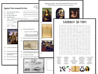 Leonardo Da Vinci activity pack - questions, naming artwork and wordsearch