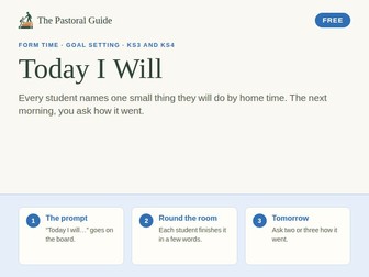 Goal setting activity for form time: Today I Will, a four-minute daily routine, KS3 and KS4