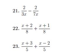 Adding and subtracting algebraic fractions (easy) worksheet no 2 (with solutions)