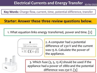 Electrical Currents and Energy Transfer