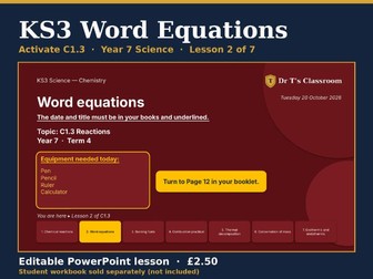 KS3 Activate C1.3 Reactions: Word Equations