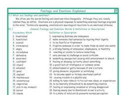 Feelings and Emotions Explanation-Definitions