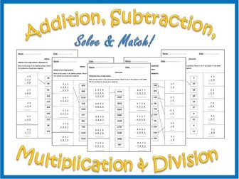 Addition, Subtraction, Multiplication and Division Worksheets.