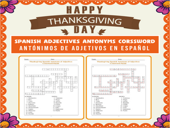 Adjective Antonyms Fiesta! Thanksgiving Spanish Opposites Crossword Puzzle