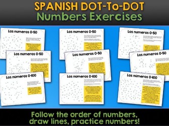 Spanish dot-to-dot numbers exercises