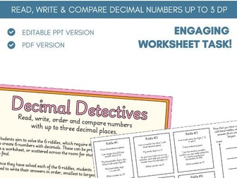 Read, Write & Compare Decimals | Worksheet Riddles Activity | Place Value