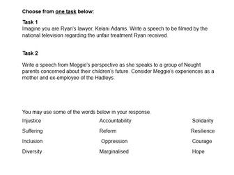 Noughts and Crosses Transactional Writing Task Exam with whole class feedback