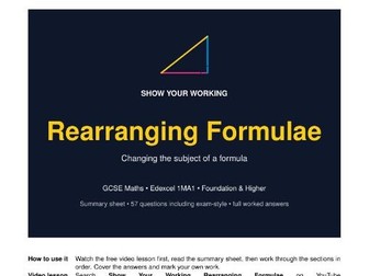 Rearranging Formulae GCSE Maths Revision Pack | Edexcel 1MA1 | Worked Answers