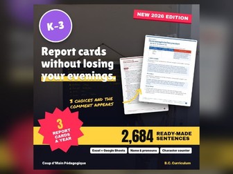 BC Report Card Comments Generator K-3 | Proficiency Scale Comment Bank