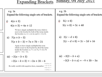 Expanding Brackets-Lesson 1-Single Brackets
