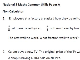 Nat 5 Applications of Maths Common Skills Papers