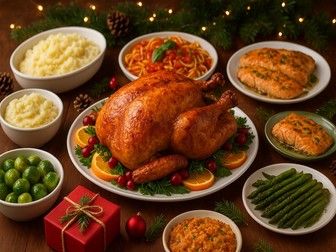 Christmas food, art, literacy and colouring pages lesson activity