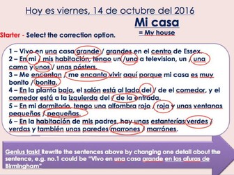 KS4 Spanish - Mi casa revision lesson