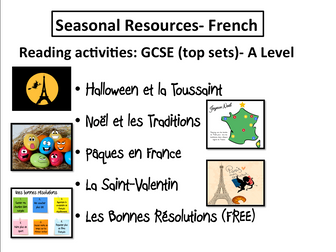 Seasonal Resources- Reading Activities- GCSE and A Level French