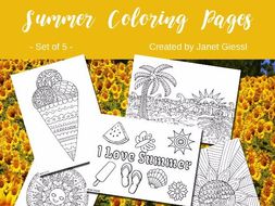 Summer Coloring Pages - Set of 5