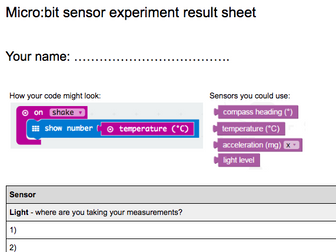 Microbit Sensor Experiment Results Sheet