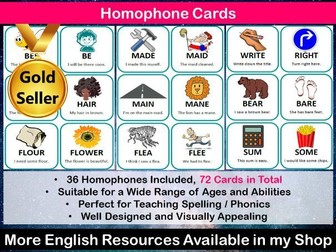 Homophone Cards - Spelling, Phonics