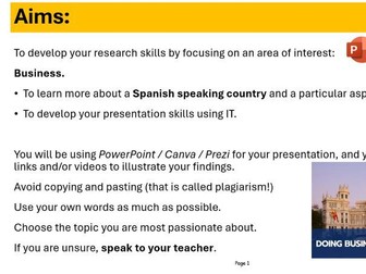 Spanish Y9 GCSE options - Business Summer Project