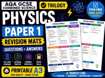 GCSE AQA Combined Science Physics Paper 1 Revision Mats | Questions & Answers | Printable A3