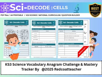 KS3 Cell  Sci-Decode:  Science Vocabulary  unscramble & RAG worksheet